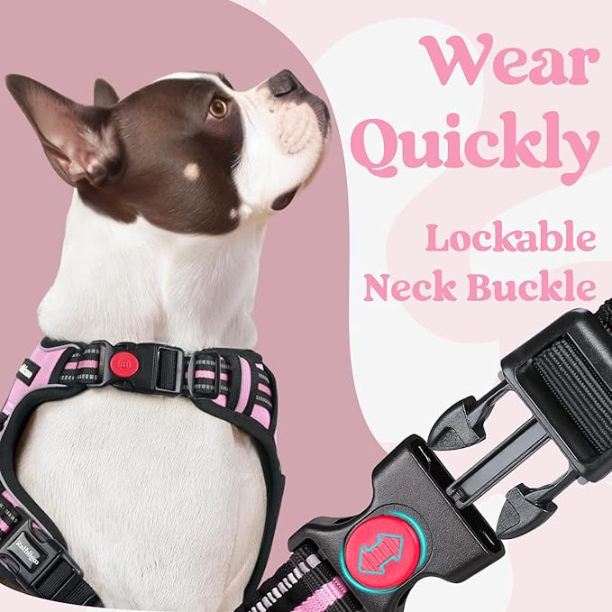 rabbitgoo Dog Harness Medium Sized, No Pull Pet Harness with 3 Buckles, Adjustable Soft Padded Vest with Control Handle, Walking Reflective Pet Vest for Medium Dogs, Pink, M