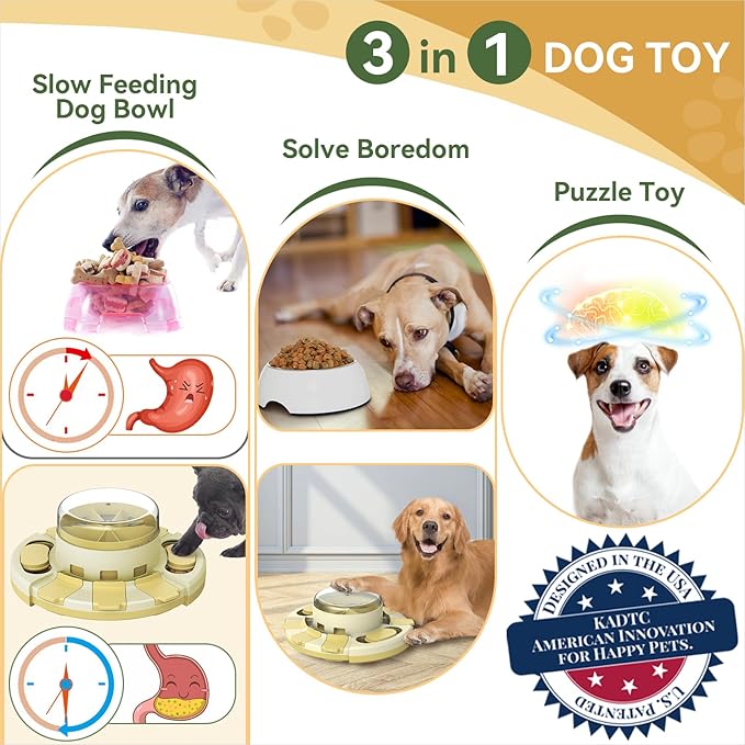 KADTC Dog Puzzle Toy Level 2 in 1 for Small/Medium/Large Dogs Treat Puzzles Slow Feeder/w Button Boredom Busters Keep Them Busy Enrichment Toys Food Dispenser Puppy Brain Mental Stimulation Mind Game