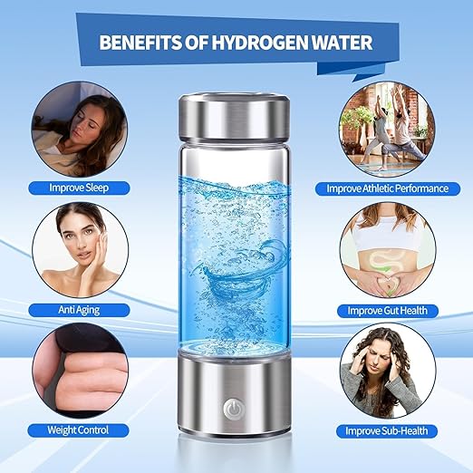 Hydrogen Water Bottle, Hydrogen Water Bottle Generator Ion Water Bottle Improve Water Quality in 3 Minutes, Water Ionizer Machine Suitable for Office, Travel and Daily Drinking(Silver)