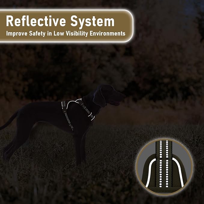 No Pull Dog Harness for Medium Dogs, Easy on/Off with Neck Buckle, Adjustable Reflective Harness Vest with Handle, for Working Training Hiking Walking, Escape Proof Pet Vest