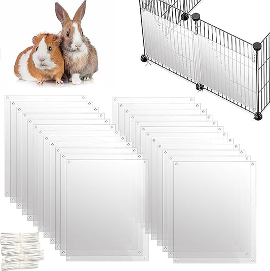 Oncpcare 24 Pack Rabbit Splash Guard, 10'' x 8.2'' Pet Plastic Pee Shields Liner Protection Clear Edge Liner Guinea Pig Side Lining Small Animal Cage Accessories