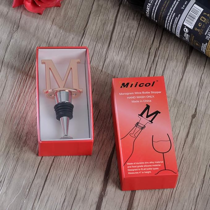 Miicol Wine Stopper, Prosecco Stopper, Wine Bottle Stopper, Personalised Champagne Stopper, Rose Gold Wine Accessories, Wine Lovers Gift, Monogram Gift, Letter M