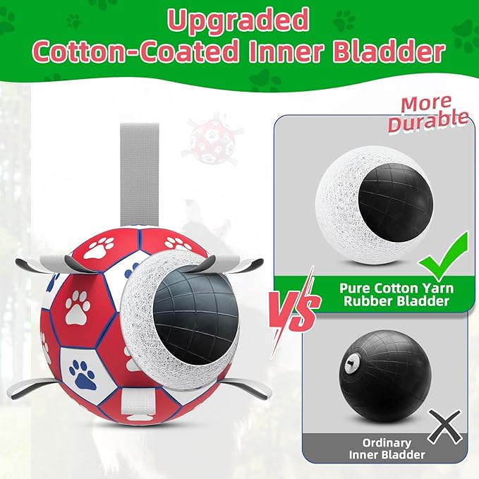 Diman Premium Large Dog Toys Dog Soccer Ball with Straps Dog Balls for Indoor Outdoor Gift for Birthday for Extra Large Dog Interactive Dog Toys Water Toy（9 Inch）