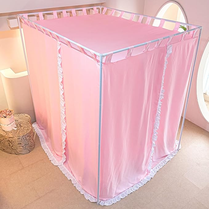 AIKASY Peach Pink Canopy Bed Curtains with Top Ties and Tie Backs for Bedroom Decoration - Queen Size Bed Curtains with Windproof and Lightproof Features