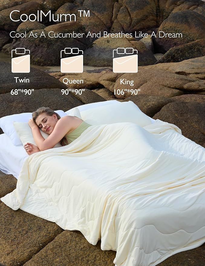 Momcozy Life CoolMurm Cooling Comforter for Hot Sleepers, King/Cali King 106"x90" Pregnancy Cooling Blanket, All-Season Lightweight Soft Breathable Cooling Quilt Duvet Stay Cool All Night Beige Yellow