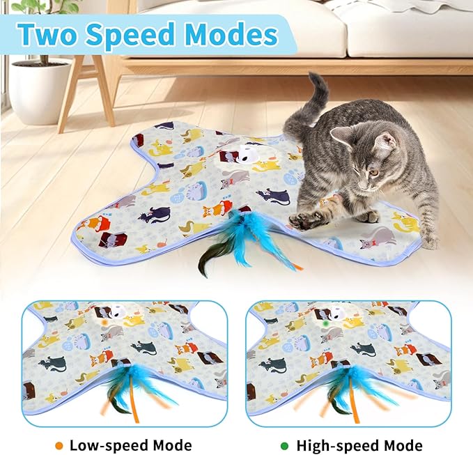 DFQ Interactive Cat Toys Chargeable,Automatic Toy for Indoor Cats with Moving Concealed Wand Feather, 2 in 1 Hide and Seek Game Cat Toy for Hunting Instincts Exercise,Bored Adult Cats Wand Toy