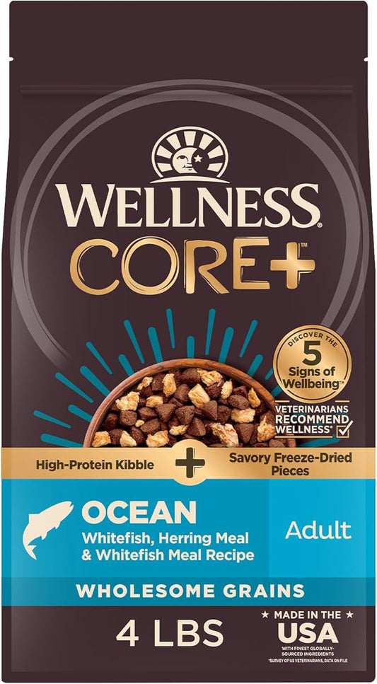 Wellness CORE+ (Formerly RawRev) Grained Dry Dog Food, Ocean Recipe with Freeze Dried Whitefish, 4 Pound Bag