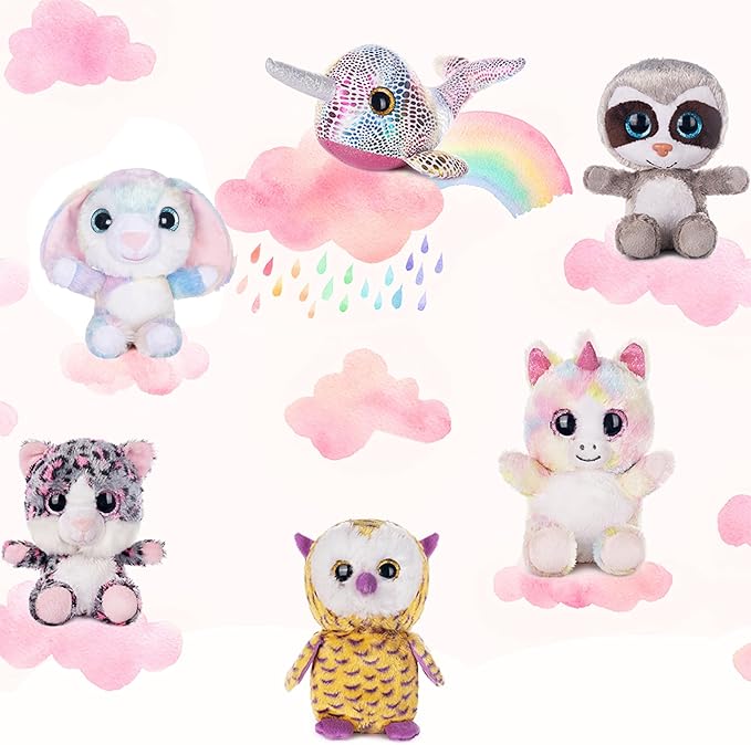 My OLi 7" Adorable Stuffed Animals Bulk - 6 Pcs Fairy Tale Plush Toys (Sloth, Unicorn, Rabbit, Narwhal, Owl, Cat) - Perfect Plushies for Babies Kids Girls & Boys