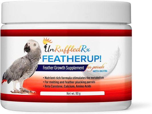 FeatherUp! Bird Vitamins with Biotin for Beautiful Plumage - Feather Growth Supplements for Parrots - 90 gm - 240 Servings