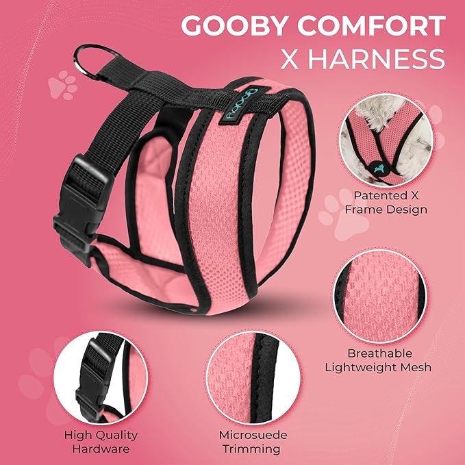 Gooby Comfort X Head-in Harness – Small Dog Harness for Toy Breeds (5–9 lbs), Pink, Small
