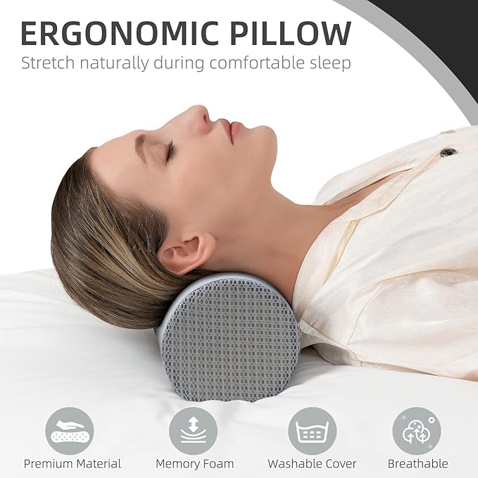 Cervical Neck Pillow Cooling Roll Memory Foam Support Round Pillows for Pain Relief Sleeping, Bed, Legs, Back and Yoga 17 x 4.5 Inches