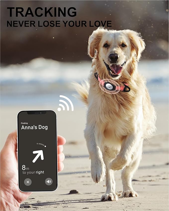 TagME Airtag Dog Collar,Waterproof Reflective Pet Collar with Airtag Holder,Soft Padded and Double D-Rings for Extra Large Dogs,Baby Pink