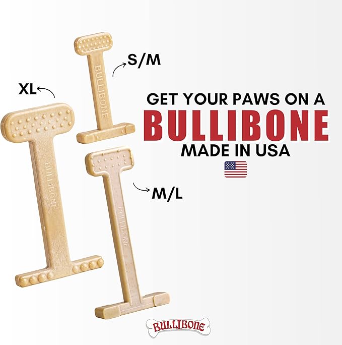 Bullibone Nylon Dog Chew Toy Nylon Bone - Improves Dental Hygiene, Easy to Grip Bottom, and Permeated with Flavor (Peanut Butter, Large - Single)