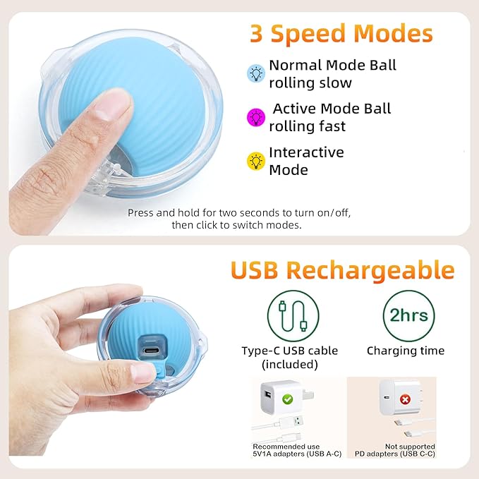 Interactive Cat Toy Ball, Automatic Moving Cat Ball in Pouch,Interactive Cat Toys for Indoor Cats,Motion Activate Cat Toy Hide and Seek Mouse Catching Game , Play Mat for Cats (Round-Yellow)