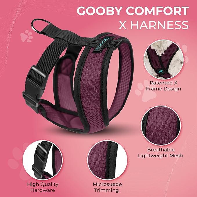 Gooby Comfort X Head in Harness - Purple, Small - No Pull Dog Harness with Patented Choke-Free X Frame for Small to Medium Dogs Indoor/Outdoor Use