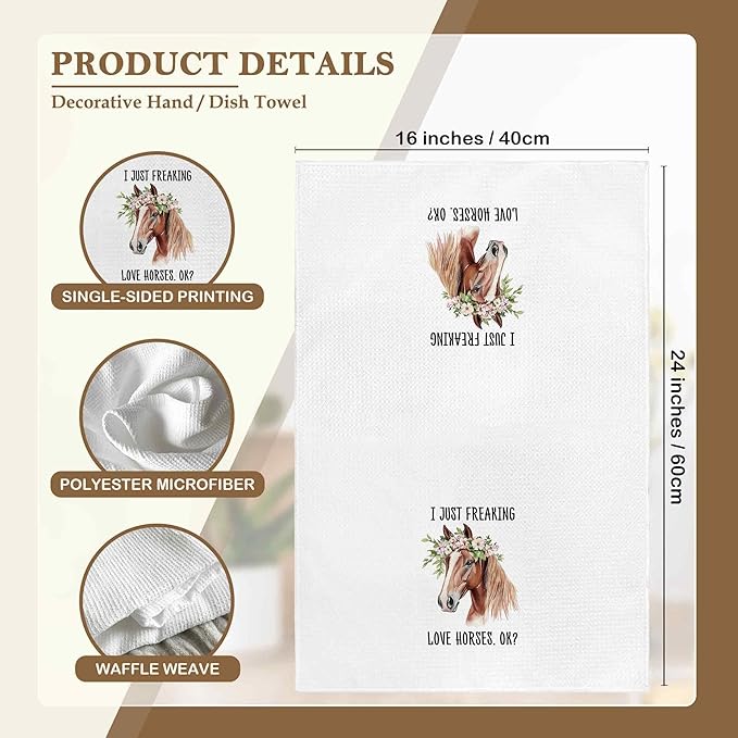 I Just Freaking Love Horses Kitchen Towels Decorative Gifts for Horse Lovers 16x24, Horse Dish Towel Cloths Dishcloths Tea Towel, Horse Bathroom Kitchen Hand Towel Decor