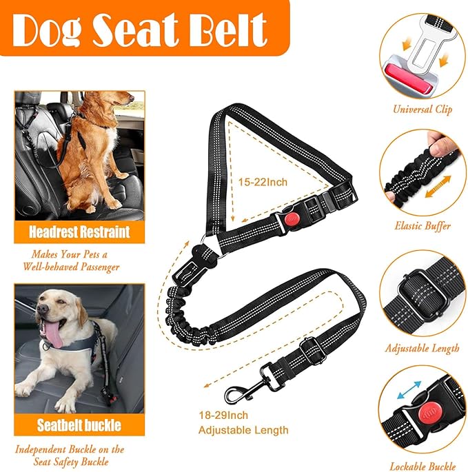 No Pull Dog Harness, Collar & Leash Set | Includes Dog Seat Belt, Collapsible Bowls & Poop Bag Dispenser. Ideal for Training, Walking, Hiking. Fits Small to Large Dogs(Pink-XL)