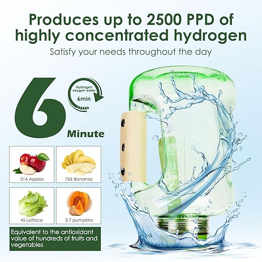 Hydrogen Water Bottle, 50 OZ Portable Hydrogen Water Bottle Generator Machine Hydrogen Rich Ion Hydrogen Water Ionizer for Home Sport Travel Exercise Gift (Green)