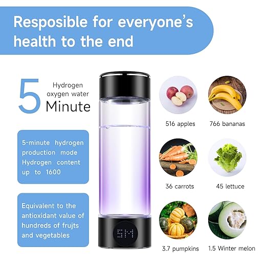 Hydrogen Water Bottle,Rechargeable Hydrogen Water Generator with 5Min Quick Electrolysis,Portable Hydrogen Water Ionizer Machine (Black)