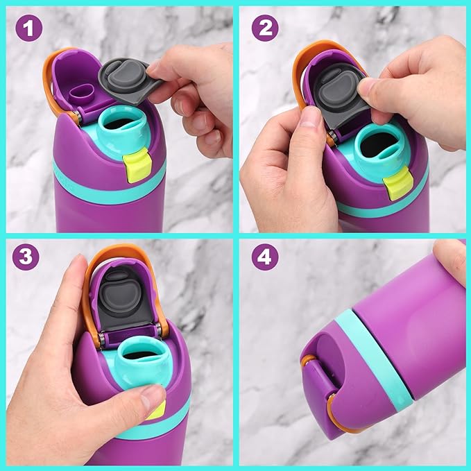 4pcs Replacement Plug Stopper for Owala FreeSip 19/24/25/32/40oz (2 Pink + 2 Gray), with 1 Brush & 4pcs White Straw with Scale for Owala Free Sip Water Bottle Mouth Top Cap Lid Gasket Seal Accessories