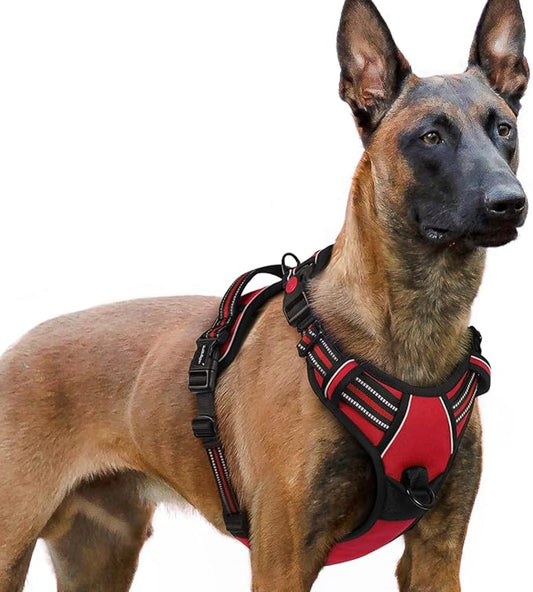 rabbitgoo Dog Harness for Large, No Pull Pet Harness with 3 Buckles, Adjustable Soft Padded Vest with Control Handle, Walking Reflective Pet Vest for Extra Large Dogs, Red, XL