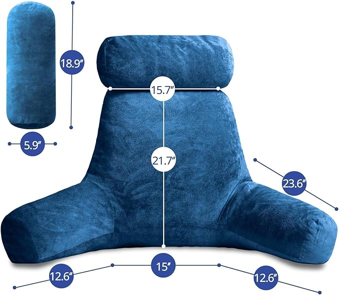 Sasttie Reading Pillow for Sitting in Bed Adult, Extra Large Back Pillow for Bed, Backrest Pillow with Detachable Head Support Cushion, College Dorm Essentials for Girls and Boys, Navy