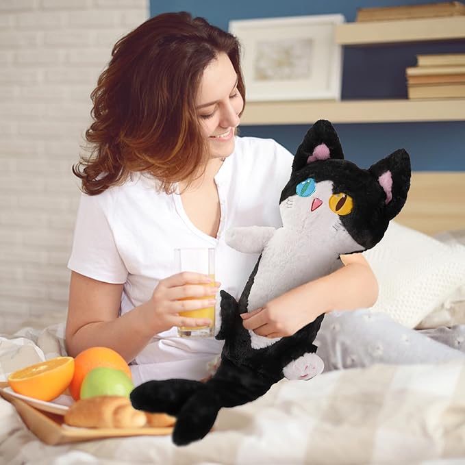 OOPSHANA Long Cat Plush Toy Cute Plushie Hugging Plush Pillow Shark Cat Stuffed Animal for Girls and Boys Black 33"