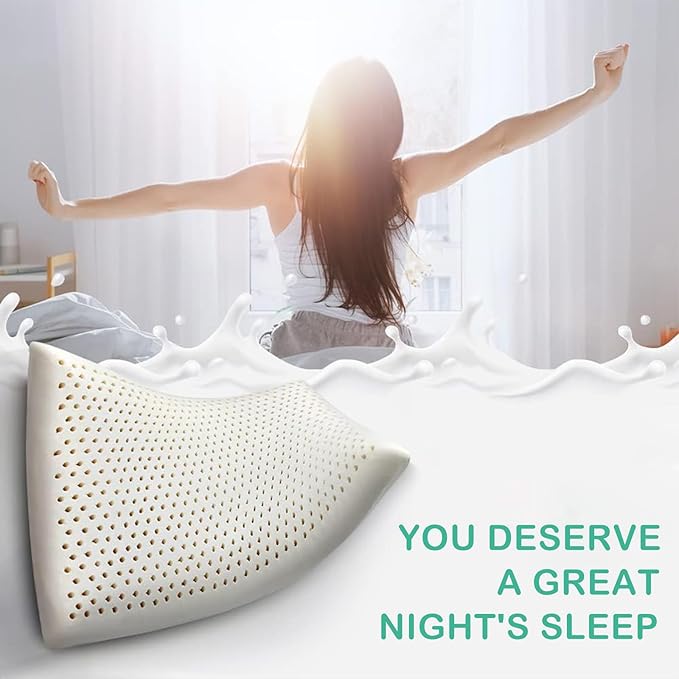 Latex Pillow, 100% Talalay Natural Latex Pillow, Soft Sleeping Bed Pillows with Cotton Cover, Standard Size, Perfect for side/back pain, stomach, neck, stress relief