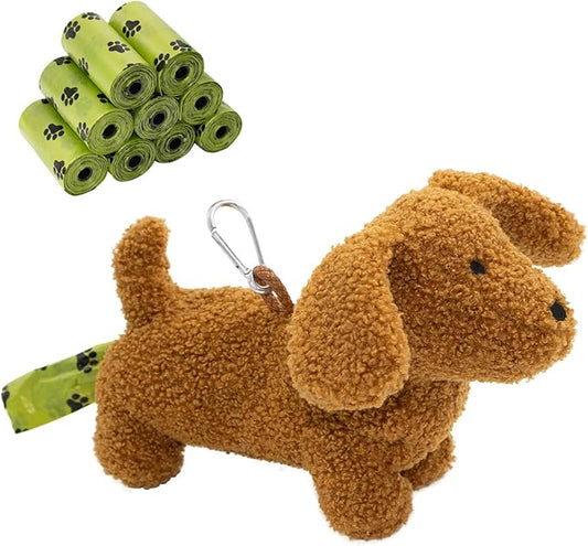 Dog Poop Bag Holder Zippered Pouch- Soft Fabric Waste Bag Dispenser with Metal Clip and 135 (9 Rolls) of Trash Bags for Walking Dog and Cats Litter- Leak Proof