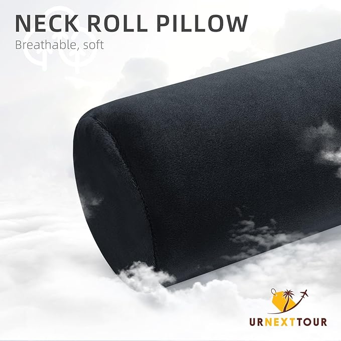 Cervical Neck Pillow Roll Memory Foam Support Round Pillows for Pain Relief Sleeping, Bed, Legs, Back and Yoga Black 17 x 4.5 Inches