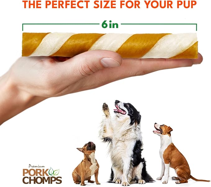 Pork Chomps Baked Pork Skin Dog Chew, 6-inch Twists, Peanut Butter Wrap, 4 Count