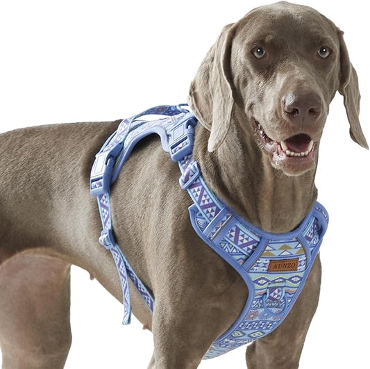 Dog Harness for Large Dogs No Pull Easy Walking Adjustable Pet Harness Reflective Working Training Easy Control Pet Vest Blue Ethnic L