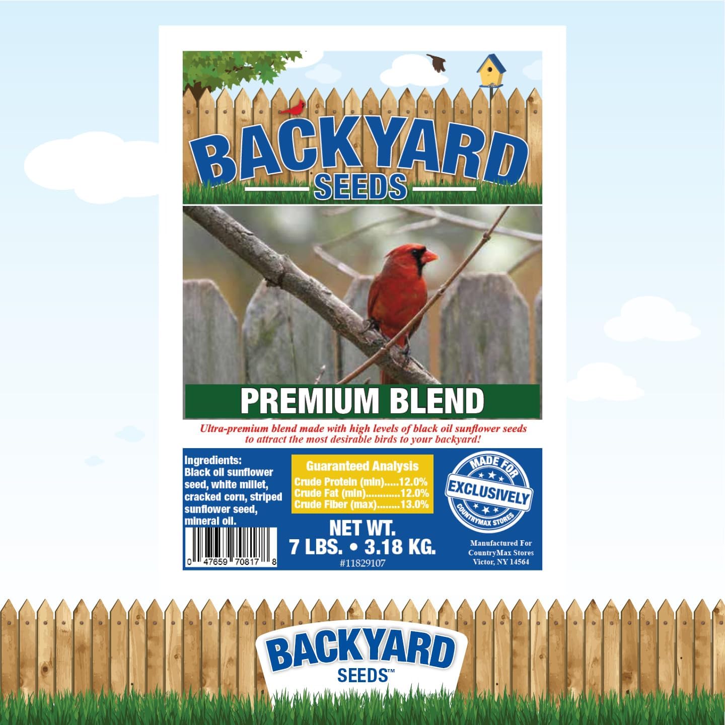 Backyard Seeds Premium Blend Bird Seed to Attract Songbirds - Wild Bird Food Mix with Black Oil Sunflower (7 Pounds)