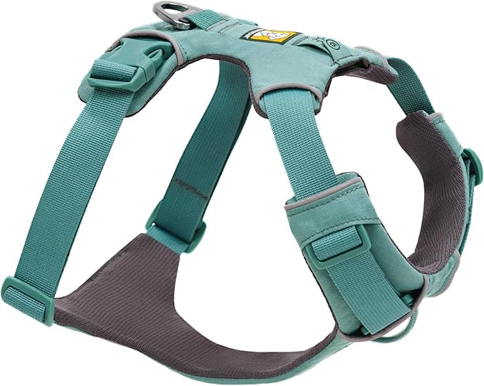 Ruffwear, Front Range Dog Harness, Reflective Soft Padded Everyday Harness with Dual Leash Clips, Adjustable and Lightweight Fit for Training or Walking for All Dogs, River Rock Green, XX-Small