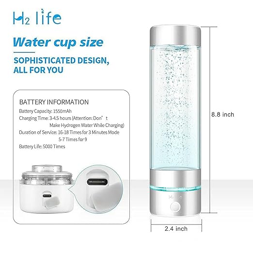 Hydrogen Sport Water Bottle, Professional Hydrogen-Rich Water Generator with SPE and PEM, 320ml 5000PPB Dual Mode Hydrogen Water Maker ionized for Travel Hiking Swimming