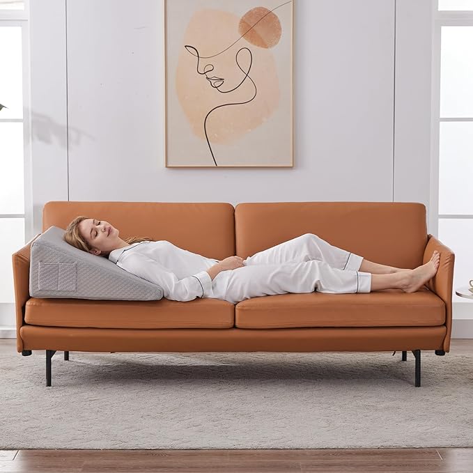 Bed Wedge Pillow for Sleeping, 7.5" Wedge Pillows for After Surgery, Soft Memory Foam Top, Triangle Pillow Wedge, Body Positioners for Leg Elevation, Acid Reflux, Gerd, Snoring Relief, Grey