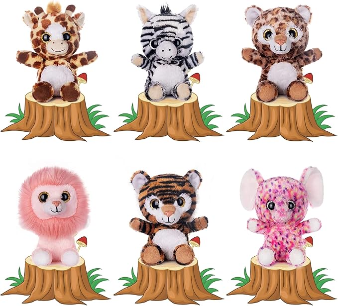 My OLi 7" Plush Toys Set Stuffed Animals Bundle of Forest Animal Toys Lion/Elephant/Zebra/Giraffe/Tiger/Leopard Stuffed Animals Pack of 6 for Babies Kids Girls Boys