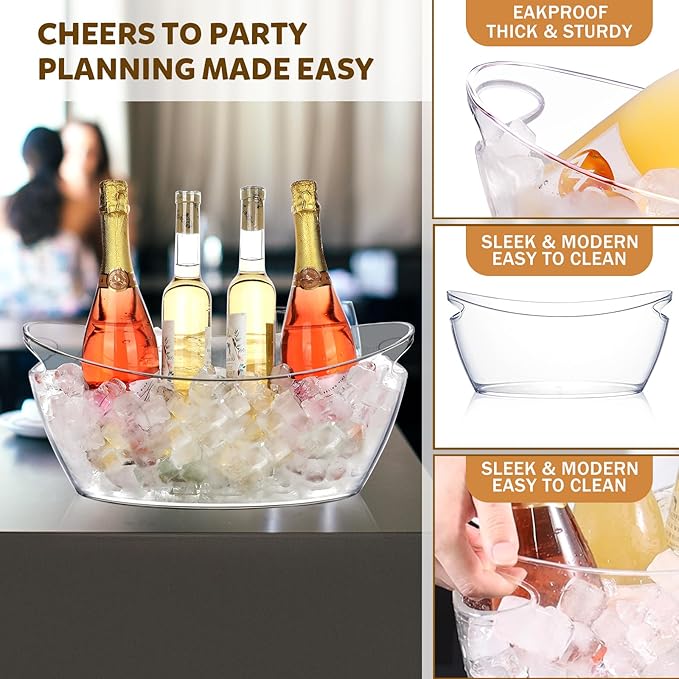 Ice Buckets for Parties, 2 PCS Acrylic Champagne Beverage with 2 Ice Bucket Scoop, Drinks Buckets Tub for Cocktail Bar, Long and Narrow 5.5 Liter Bucket for Party(5.5L) (Clear)