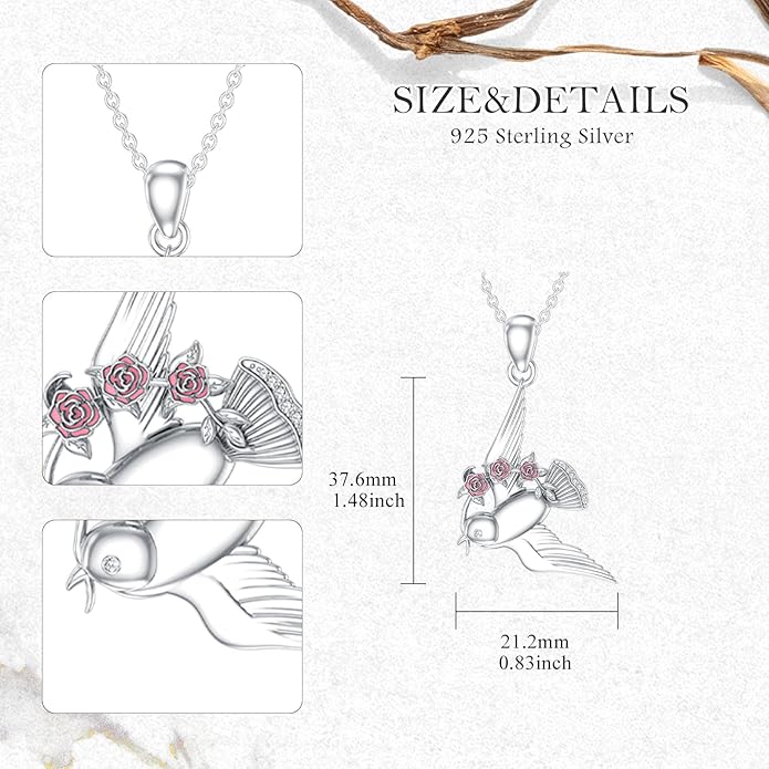 925 Sterling Silver Lab Grown Diamond Animal Necklace Cat/Bear/Bee/Dolphin/Dragonfly/Horse/Hummingbird/Koala/Parrot/Penguin/Pigeon/Sea Turtle/Starfish Lab Grown Diamond Necklace Gift for Women