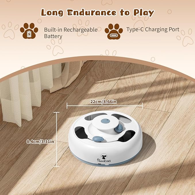 Pawaboo 3-in-1 Automatic Interactive Cat Toy, Electronic Motion Kitten Toy with Fluttering Butterfly Teasers, Track Ball & Random Hide Mouse, USB Rechargeable Cat Teaser Mouse Toys for Indoor Kitties