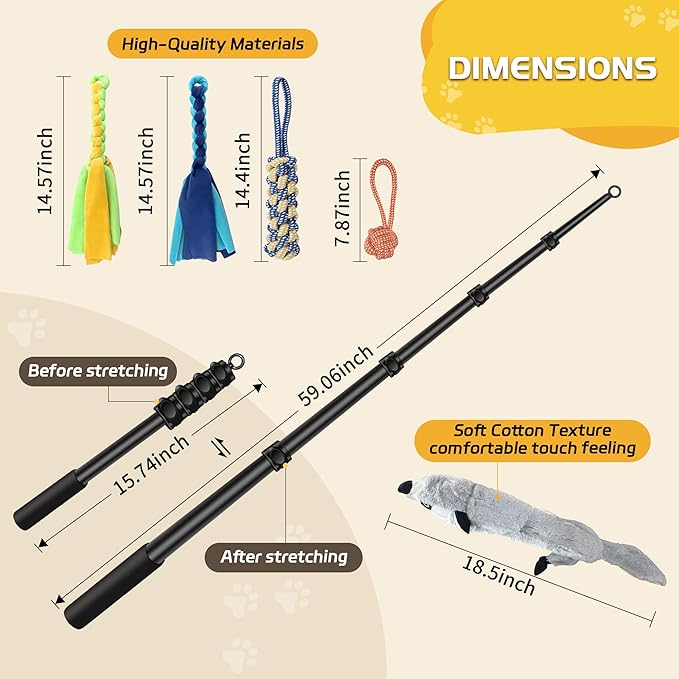 Flirt Pole for Dogs, Interactive Toys Tug-of-war for Dog, Five-Section Retractable Adjustable Length,for Outdoor Exercise & Training for Small Medium Large Dog