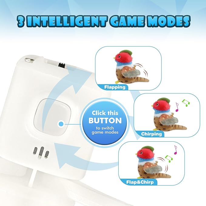 Cat Toys, Flapping Wings Pheasant, No Flying, Chirping Bird Interactive Catnip Toy for Kitten or Small Dogs, Touch Activated, Rechargeable, 3 Modes