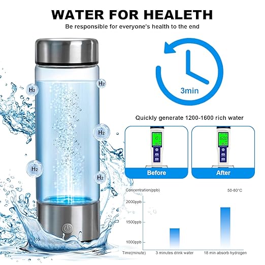 Hydrogen Water Bottle Water Bottle Generator for Health & Fitness - 3Min Electrolysis, Rechargeable, Portable Gift for Love, Filtered, Suitable for Travel & Exercise