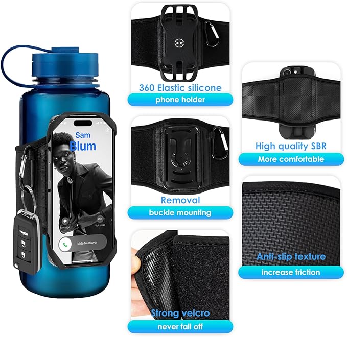 Mobile Water Bottle Strap, Water Bottle Holder for Mobile Phone, 360° Rotatable & Removable Mobile Phone Water Bottle Bag, Gym Water Bottle Accessory for 4.5-7 Inch Mobile Phone & 18-40 oz