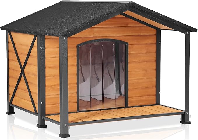 Aivituvin Outdoor Dog House with Chewproof Strong Metal Frame Outside Dog Kennel Weatherproof for Medium to Large Dogs, (41.5" L x 41.4" D x 34.1" H)