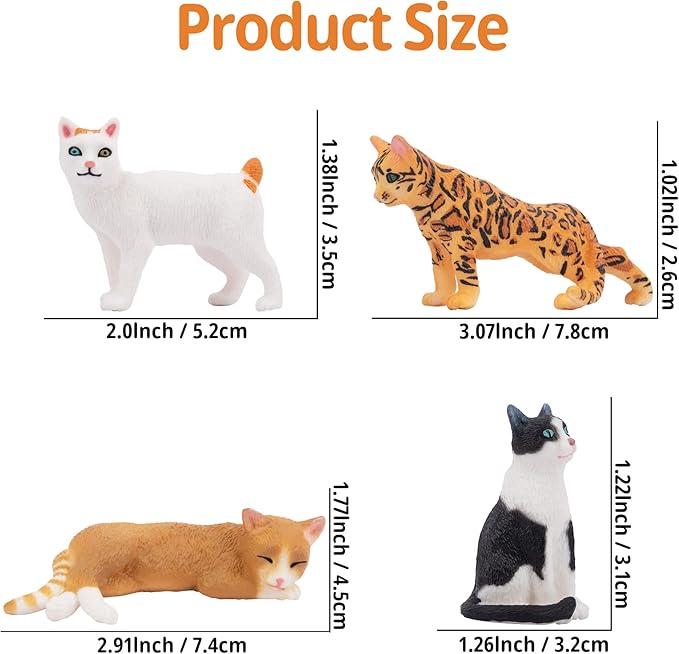 Toymany 8PCS Realistic Cat Figurines, Educational Cat Figures Toy Set, Kitten Easter Eggs Cat Cake Topper Easter Eggs Birthday Gift for Kids Boys Girls Children