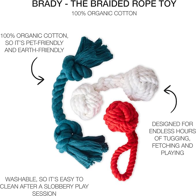 3-Pack Organic Cotton Dog Rope Pull Toys for All Pet Breeds, Holiday, One Size