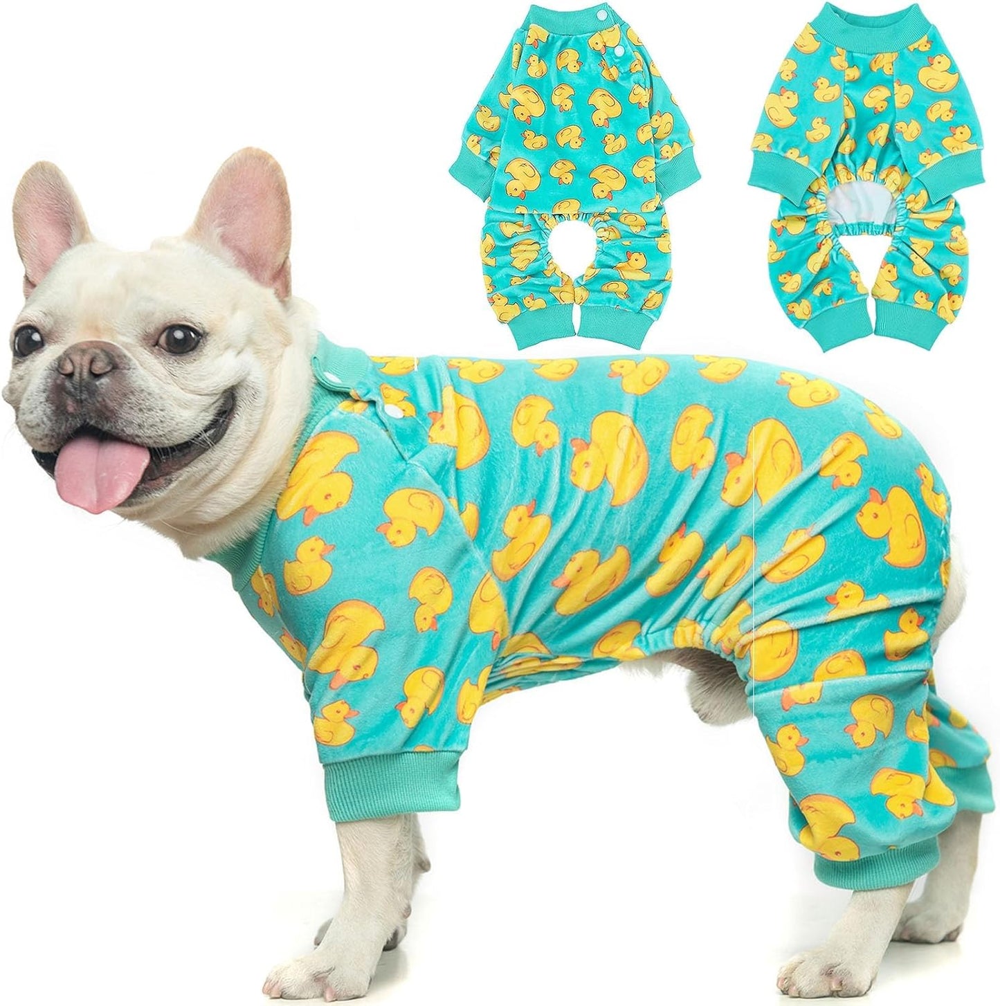 BEAUTYZOO Dog Pajamas Small Sized Dog, Summer Doggie Pajamas for Boy Girl, Soft Strechy Cotton Puppy Pjs Jammies Onesies for Men Women, Pet Jumpsuit Body Suit Cat Apparel Clothes, Yellow Duck S