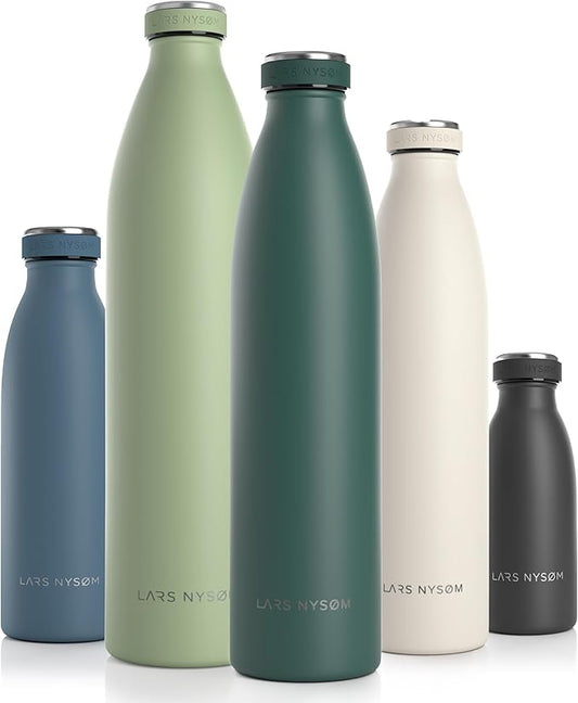 LARS NYSØM Stainless Steel Insulated Water Bottle 12oz 17oz 25oz 34oz 51oz | BPA-free Insulated Thermo Flask for Hot and Cold Beverages | Leakproof Drinking Bottle (Bayberry, 34oz)