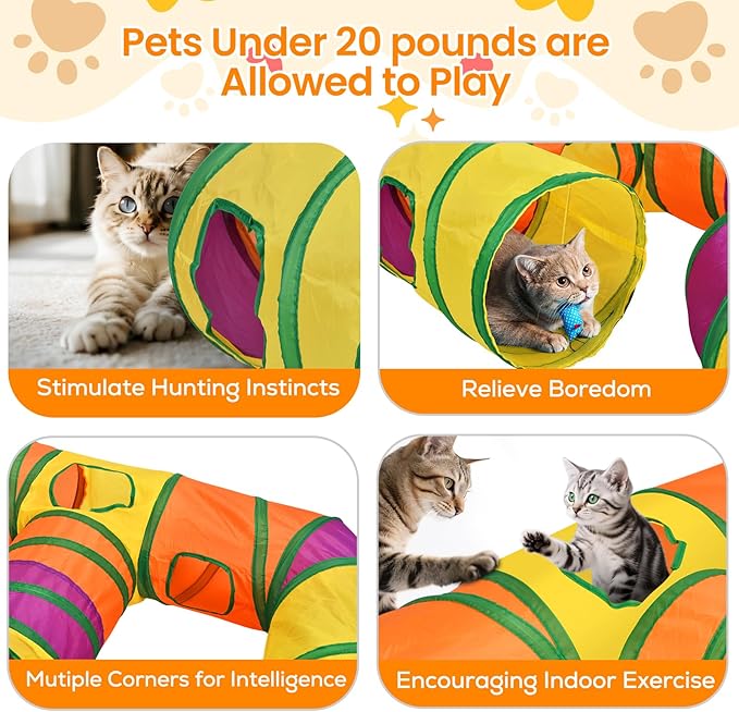 Petizer H-4-Way Collapsible Cat Tunnels for Kittens Indoor Entertainment, Washable Cute Cat Tube Toys with Interactive Playing Balls,Tear-Resistant Pet Tube, Cat, Kitten, Kitty, Puppy, Rabbit